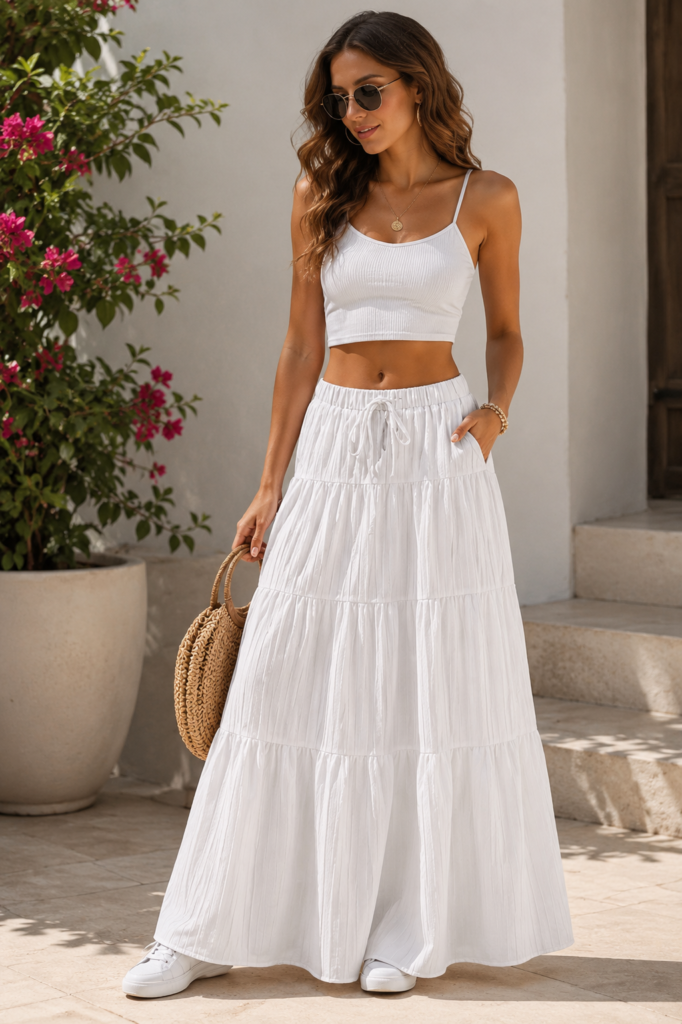 A elegant white skirt for summer, beach looks under $20